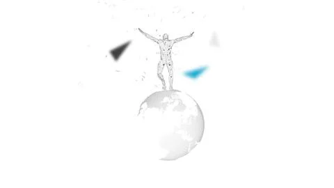 Conceptual abstract man with world globe. Connected lines, dots, triangles Illustrazione stock