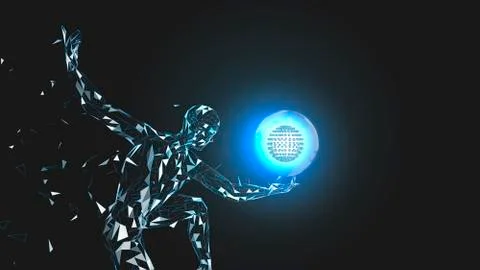 Conceptual abstract man with world globe. Connected lines, dots, triangles Illustrazione stock