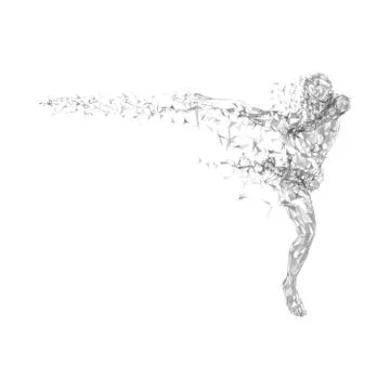 Conceptual abstract running man. Connected lines, dots, triangles, particles on Stock Illustration