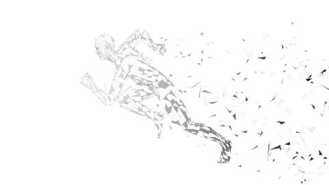 Conceptual abstract running man. Runner with connected lines, dots, triangles Illustrazione stock