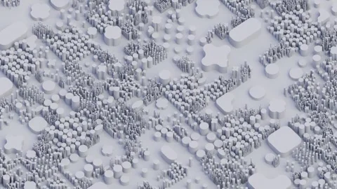 This conceptual aerial rendering shows dense urban planning, featuring clustered Stock Footage 340238282