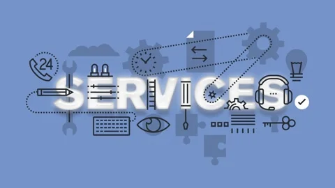 A conceptual animated of business services with various icons and symbols Stock Footage 340282686