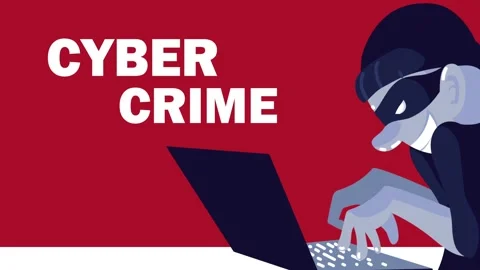 Conceptual animation of cyber crime hacker using laptop on red background. 動画素材 338990416