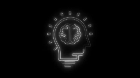 Conceptual animation of a human brain inside a light bulb glowing white on .. Stock Footage 309292178