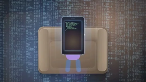 Conceptual Animation of a Person Using a Smartphone with Digital Binary Code Stock-Footage 341833016