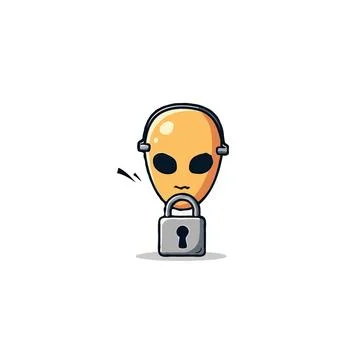 Conceptual artwork featuring a simplified alien head with padlock showcasin.. Stockillustratie