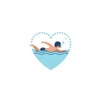 Conceptual artwork of swimmer creating waves in heart-shaped pool promoting.. Stock Illustration