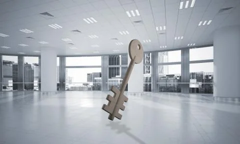 Conceptual background image of concrete key sign in modern office interior Stock Illustration