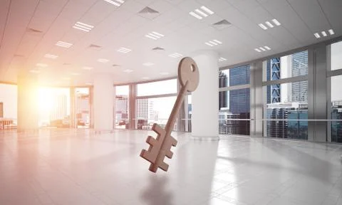 Conceptual background image of concrete key sign in modern office interior Stock Illustration