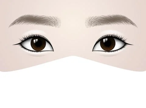 Conceptual background on the theme of covid. Mask and asian female eyes. Vector Stock Illustration