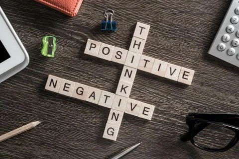 Conceptual business keywords on table with elements of game making crossword Stock Photos