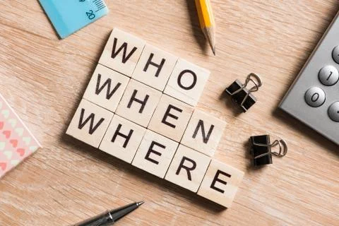 Conceptual business keywords on table with elements of game making crossword Stock Photos