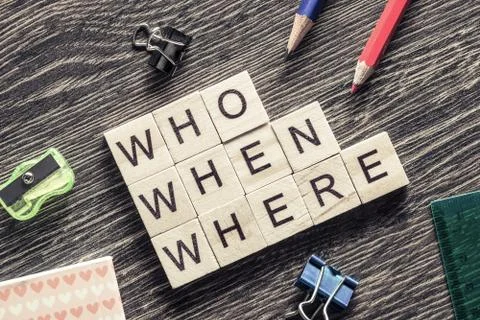 Conceptual business keywords on table with elements of game making crossword Stockfoto's