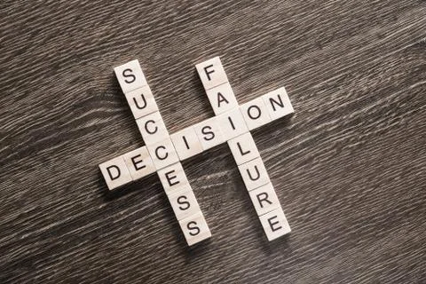 Conceptual business keywords on table with elements of game making crossword Stock Photos