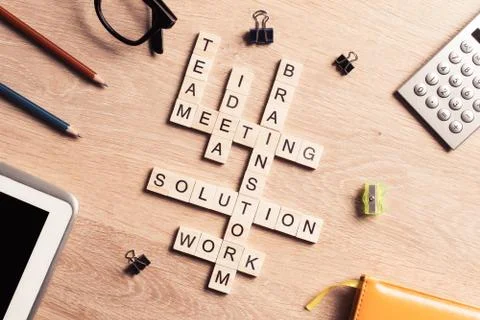 Conceptual business keywords on table with elements of game maki Stockfoto's