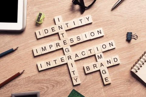 Conceptual business keywords on table with elements of game maki Stock Photos