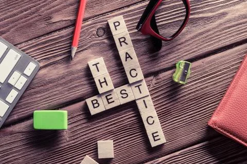 Conceptual business keywords on table with elements of game maki Stock Photos
