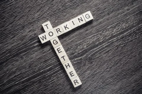 Conceptual business keywords on table with elements of game maki Stock Photos