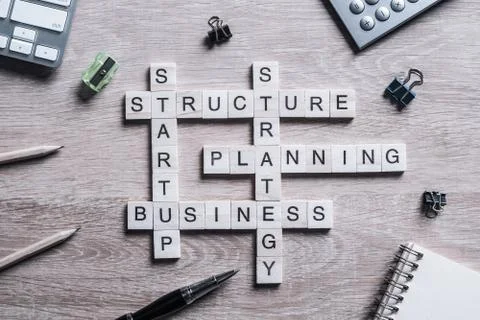 Conceptual business keywords on table with elements of game maki Stockfoto's