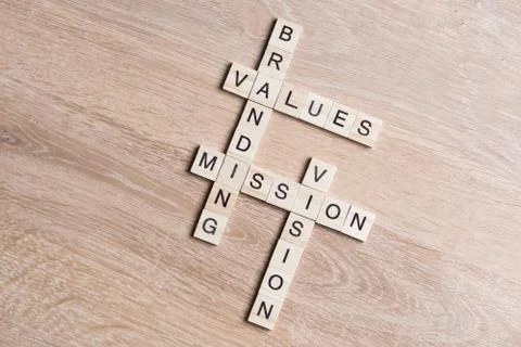 Conceptual business keywords on table with elements of game making crossword Stock Photos