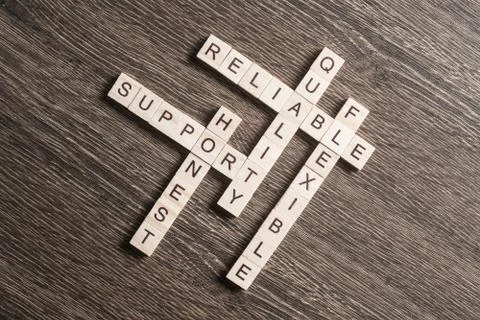 Conceptual business keywords on table with elements of game making crossword 写真素材