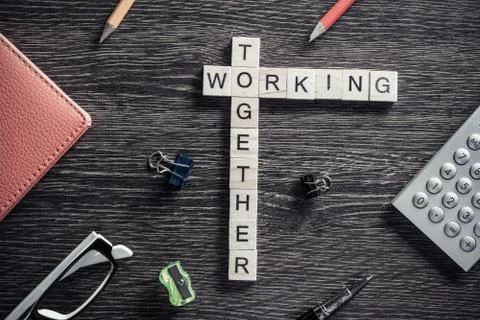 Conceptual business keywords on table with elements of game maki Stock Photos