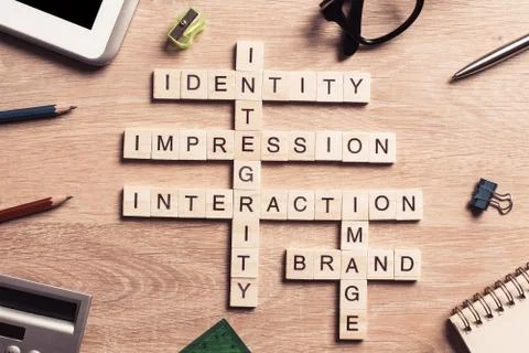 Conceptual business keywords on table with elements of game maki Stock Photos