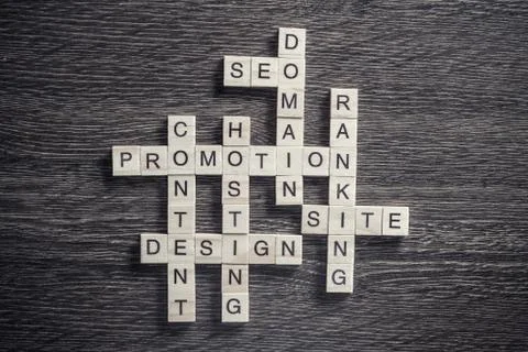 Conceptual business keywords on table with elements of game maki 스톡 사진