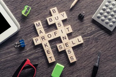Conceptual business keywords on table with elements of game maki 写真素材