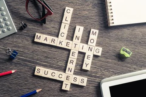 Conceptual business keywords on table with elements of game maki Stockfoto's