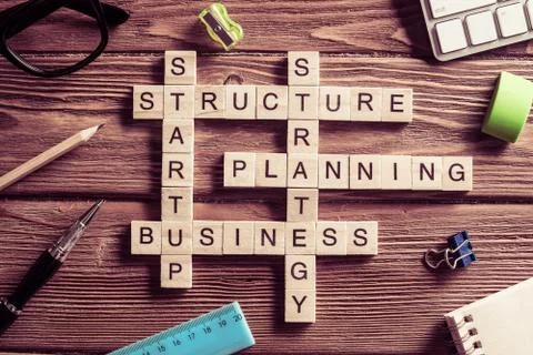 Conceptual business keywords on table with elements of game maki 스톡 사진