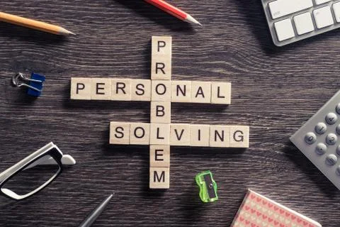 Conceptual business keywords on table with elements of game maki Stock Photos