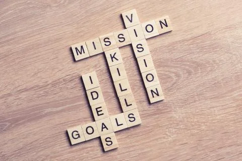 Conceptual business keywords on table with elements of game maki Stock Photos