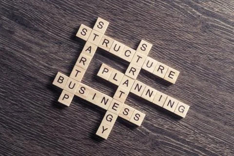 Conceptual business keywords on table with elements of game maki Stock Photos