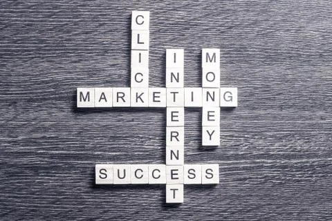 Conceptual business keywords on table with elements of game maki Stock Photos