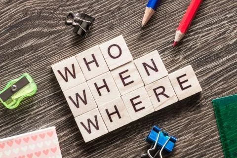 Conceptual business keywords on table with elements of game making crossword Stockfoto's