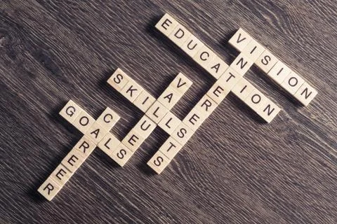 Conceptual business keywords on table with elements of game maki Foto stock