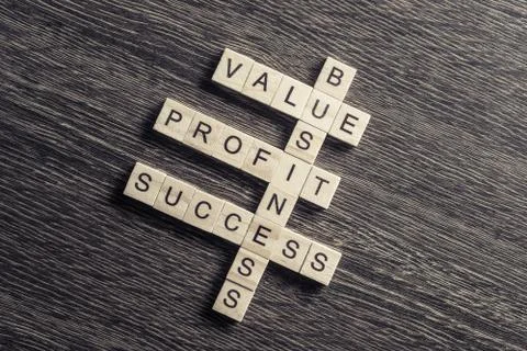 Conceptual business keywords on table with elements of game maki Stock Photos