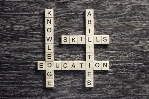 Conceptual business keywords on table with elements of game maki Stockfoto's
