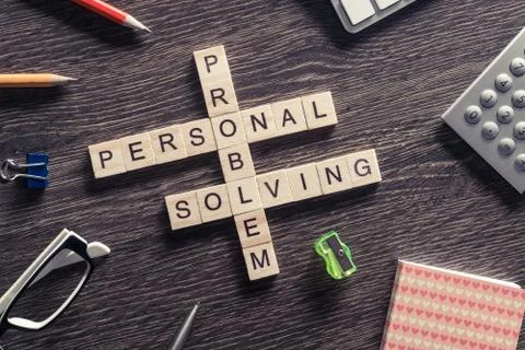 Conceptual business keywords on table with elements of game maki Stock Photos