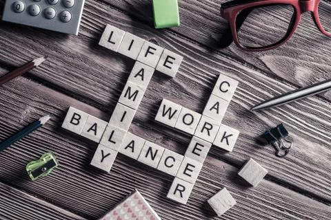 Conceptual business keywords on table with elements of game maki Stock Photos