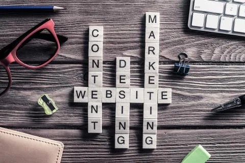 Conceptual business keywords on table with elements of game maki 스톡 사진