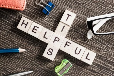 Conceptual business keywords on table with elements of game making crossword Stockfoto's