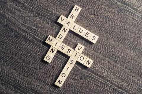 Conceptual business keywords on table with elements of game making crossword Stockfoto's