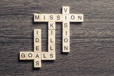 Conceptual business keywords on table with elements of game making crossword Stockfoto's