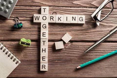 Conceptual business keywords on table with elements of game making crosswo... 스톡 사진