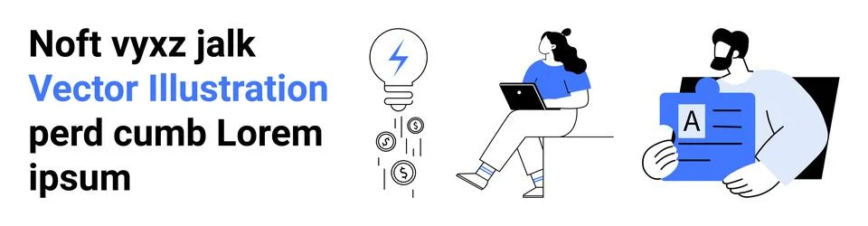Conceptual Business Solutions with Characters Using Laptop and Tablet for I.. Stock Illustration