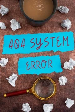 Conceptual caption 404 System Errormessage appears when website is down and cant 스톡 사진