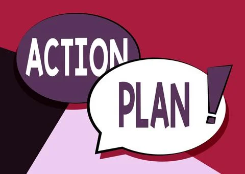 Conceptual caption Action Plan. Word for proposed strategy or course of actions Stock Illustration