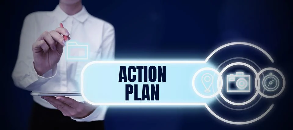 Conceptual caption Action Plan. Word for list of things or schedule to be made Foto stock
